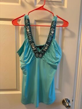 Boston Proper Turquoise Jeweled V-Neck Tank